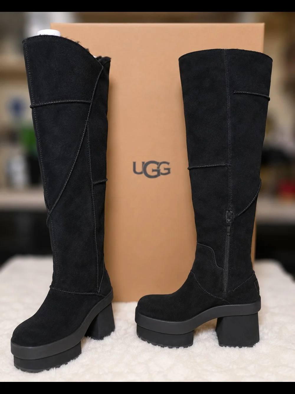 UGG Women's Black Suede Tall Platform Boots